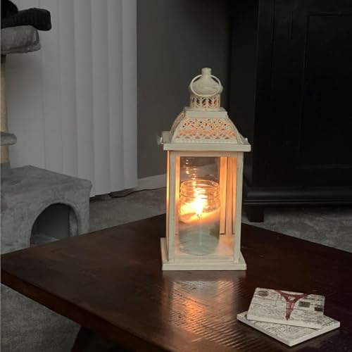 NEEDOMO 14.4" Lanterns Decorations Indoor, Hanging Candle Lantern Outdoor, Vintage Large Lantern Decor with Clear Glass, Metal Candle Holder for Home, Table, Patio, Rustic Farmhouse Wedding, Christmas - size: 14.4"H