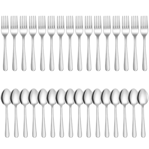 32-Piece Forks and Spoons Set, Premium Stainless Steel Silverware, Mirror Polished & Dishwasher Safe, Food Grade Cutlery Set for Home, Kitchen, Restaurant, Party Use（16 Forks and 16 Spoons） - size: 32PCS