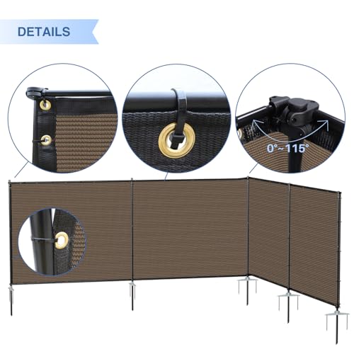 E&K 5'x24' Outdoor Privacy Screen Fence Panel Freestanding Backyard Patio Privacy Pool Fencing Temporary Garden Dog Fence with Iron Poles and Rails (Brown) - color: Brown, size: 0 5'x24'