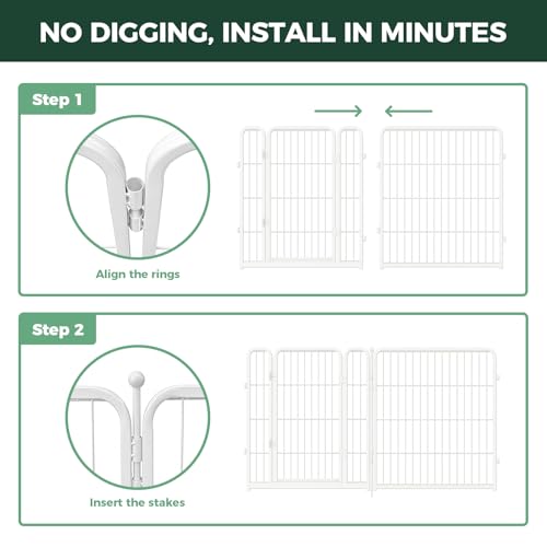 FXW Garden Fence Outdoor for the Yard – 32in(H) x 18.2ft(L) Heavy Duty Metal Animal Barrier for Dog, No Dig Decorative Dog Fence, 8 Panels, White - color: White, size: 32"H