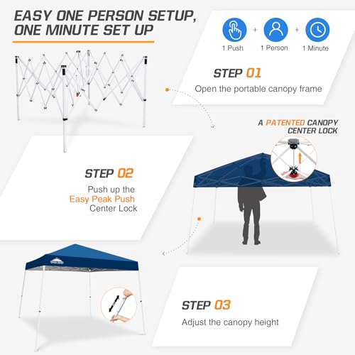 EAGLE PEAK 10x10 Slant Leg Pop-up Canopy Tent Easy One Person Setup Instant Outdoor Beach Canopy Folding Portable Sports Shelter 10x10 Base 8x8 Top (Dark Blue) - color: Dark Blue, size: 10x10