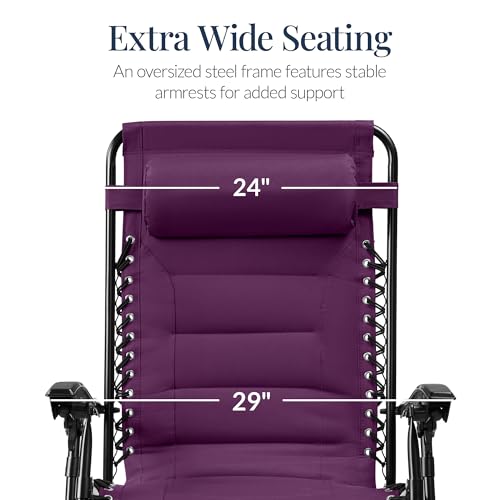 Best Choice Products Oversized Padded Zero Gravity Chair, Folding Outdoor Patio Recliner, XL Anti Gravity Lounger for Backyard w/Headrest, Cup Holder, Side Tray, Polyester Mesh - Amethyst Purple - color: Amethyst Purple