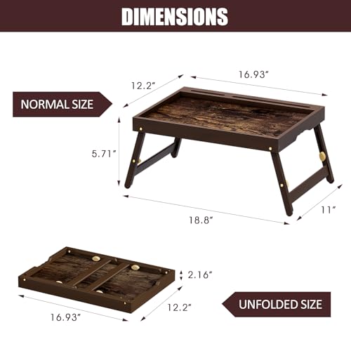 Bamboo Breakfast Tray with Telescopic Legs Tray with Foldable Legs and Removable Stand | Ergonomic Handle | Portable Bed Tray for Dining, Working, Laptop, Tablet and Phone，Vintage Walnut - color: Telescopic, size: Large