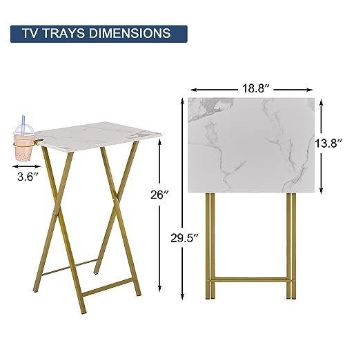 VECELO Folding TV Tray for Eating Set of 4, Portable Dinner/Snack Table with Cup Holder for Couch, Living Room and Small Space, Gold - color: Gold, size: 4 Pack