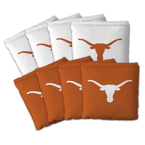 YouTheFan Officially-Licensed NCAA Set of 8 Cornhole Bags - All Weather Dual Sided Slide & Stop - Regulation Size with Carry case - color: Texas Longhorns