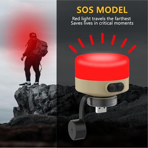 LED Camping Lantern - USB Rechargeable (No Batteries), IP65 Waterproof, 420LM, 5-Dim & 4 Colors - for Camping/Hiking/Emergency