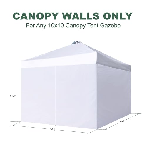 Canopy SideWalls for 10x10 Pop up Canopy Tent Frame, Full Enclose SunWall with Zippers, White