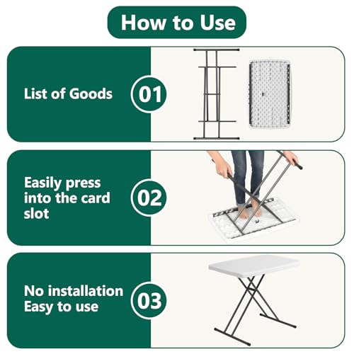 30in Folding Table, Portable Picnic Table with Adjustable Height, Foldable TV Tray Table & Laptop Desk for Small Spaces, Patio, Camping, BBQ, No Assembly Needed, White - color: White, size: 30in