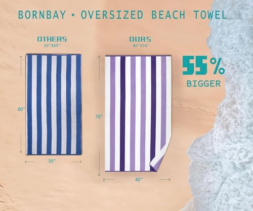 Bornbay Cotton Oversized Beach Towel - Extra Large 40"X70" Big Cute Thick Pool Towel, XL Stitch Beach Towels Striped Purple Swimming Towel for Adults Women - color: Lavender