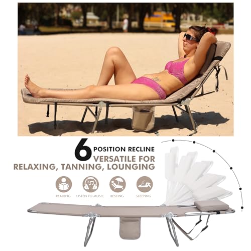 3 in 1 Women Comfort Backpack Beach Tanning Lounge Chair with Cushion Face Hole Softer Padded Adjustable Washable, Layout Sun Chair for Adults Outside Reading Sunbathing Poolside, 6 Position, 2 Pack - color: Beige / 2 Pack