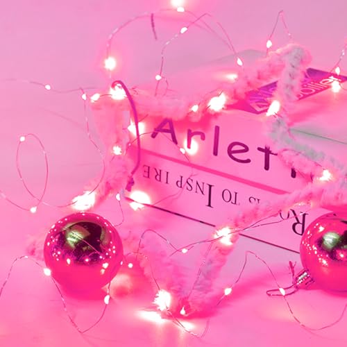 6 Pack Fairy Lights Battery Operated with Timer Silver Wire Mini 13FT 40LED Waterproof Cuttable Twinkle Christmas String Lights for Home Bedroom Wedding DIY Centerpiece Birthday (Pink) - color: Pink
