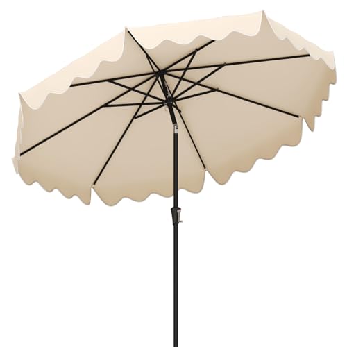 Tangkula 9Ft Patio Umbrella with Crank, 2-Tier Outdoor Umbrella with Push Button Tilt, Sun-Protective Canopy, 8 Ribs, Scalloped Patio Umbrella for Outdoor Beach Deck Pool Table (Beige) - color: Beige, size: 9Ft