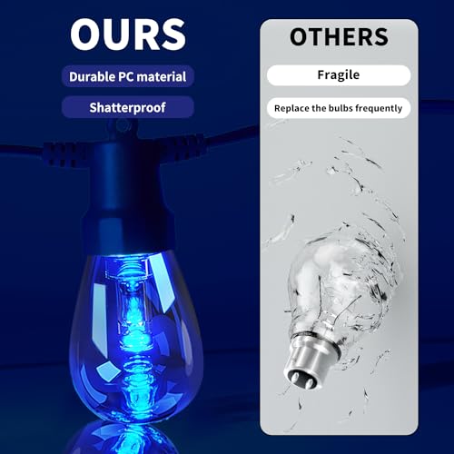 CAWWS Outdoor String Lights 100FT (2×50FT), Patio Lights with 40 Dimmable RGBW LED Bulbs, IP66 Waterproof & Shatterproof, APP & Remote Control, 24V Adapter, Color Changing Lights for Backyard Décor - size: 100ft