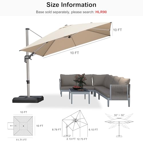 PURPLE LEAF 10' X 10' Left-right Tilting Patio Umbrella Outdoor Swivel Cantilever Umbrella Aluminum Offset Umbrella with Champagne Frame and 360-degree Rotation for Garden Deck Pool, Beige - color: Beige, size: 10' x 10'(Tilt)