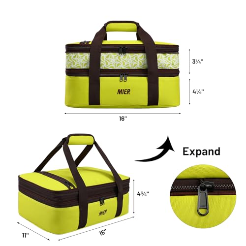 MIER Insulated Double Casserole Carrier Bag Fits 9 x 13 Inches Baking Dish, Casserole Dish, Expandable by Mid Zipper, Grass Green - color: Grass Green