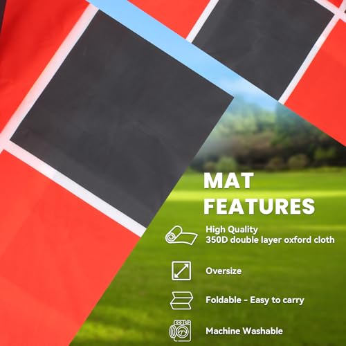 2-in-1 Giant Checkers Game & Tic Tac Toe Game Set, Outdoor Games with 4.6x4.6ft Machine-Washable Mat & 4 Ground Stakes - Perfect Backyard Games for Kids & Adults