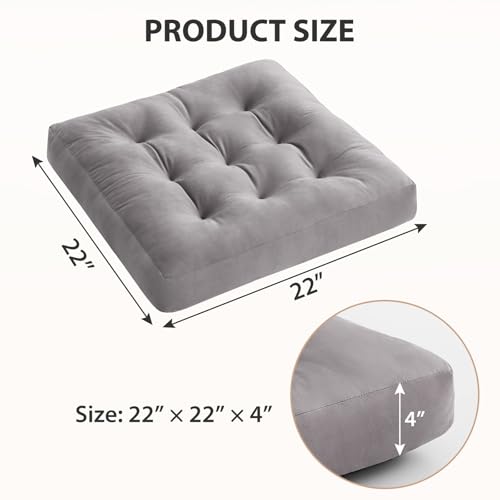 Meditation Floor Pillow Set of 4, Square Large Pillows Seating for Adults, Meditation Cushion Pillow,Tufted Corduroy Cushion for Tatami Living Room or Yoga, Light Gray, 22x22 Inch - color: Light Gray