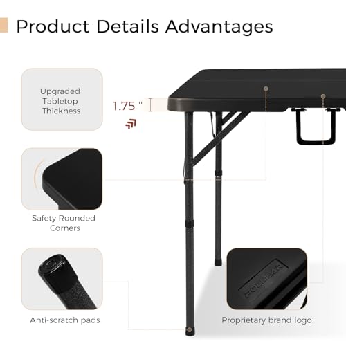 pollilar 34" Folding Card Table Square Foldable Table Plastic Portable with Detachable Legs, Dual Height Adjustable, Heavy-Duty Indoor Outdoor Dining, Game, Picnic, Mahjong Tables-Black - color: Black