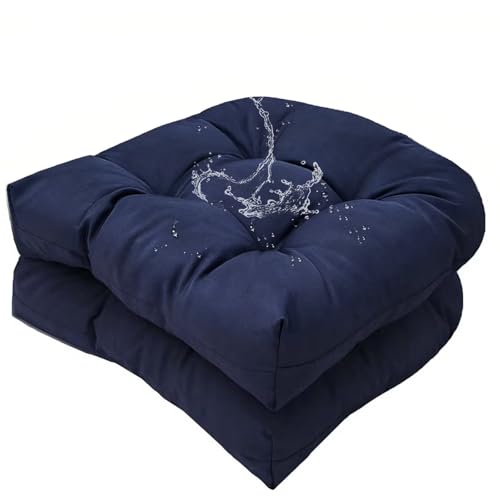 18 x 18 Outdoor Seat Cushions Set Waterproof Patio Seat Pad Navy Blue Rocking Chair Cushion with Ties for Indoor Outdoor, Set of 2 - color: Navy Blue