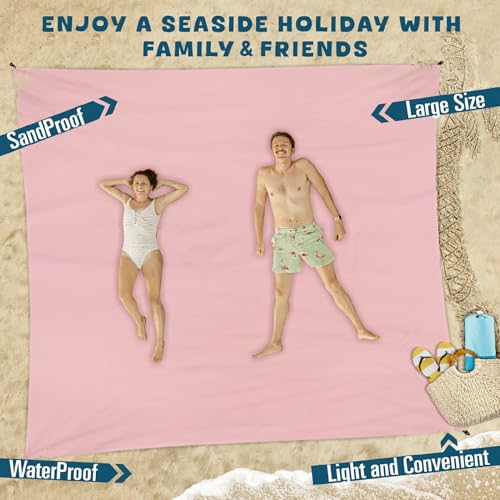 Beach Blanket Waterproof Sandproof 78''×110'' Large Suits 1-7 Adults Oversized Lightweight Picnic Mat Beach Blanket Water Resistant for Camping Hiking Travel Picnic - color: Pink, size: 78''x110''