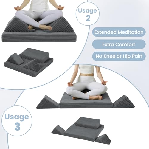 Meditation Cushion Set, Meditation Pillow for Sitting on Floor, Large Yoga Pillow with Knee Support, Washable Zafu Meditation Mat, 3 Shapes Floor Pillow for Adults, Dark Grey - color: Dark Grey