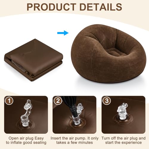 Realspring Inflatable Bean Bag Chairs for Adult Blow up Chairs Lazy Sofa Folding Portable Inflatable Chair for Movie Outdoor Room Bedroom Reading Camping (Brown) - color: Brown