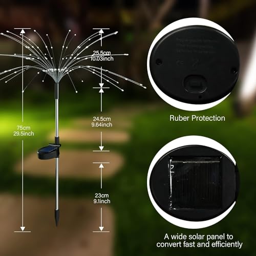 FOOING 4 Pcs Solar Garden Lights Solar Firework Lights, 480 LED Solar Powered String Light 2 Modes Twinkling Solar Lights for Garden, Wedding, Party, Patio(Warm White), 100182987 - style: 4 pcs-120