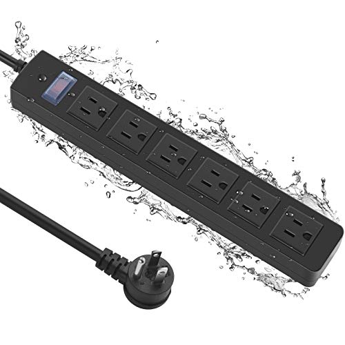 Outdoor Power Strip Waterproof with 6 Outlets, Garden Weatherproof Surge Protector, Christmas Multiple Outlet Exterior Socket for Lighting Appliances. 15FT Extension Cord Strip with Flat Plug. Black - size: 15ft, style: 6 Outlets