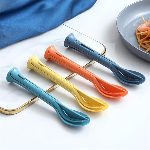 Reusable Travel Utensils Case 3 Sets Knives Fork Spoon for Lunch Box Accessories Camping Flatware Sets Daily Use Outdoor - color: Yellow