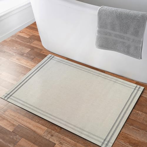 Luul Home Easy Jute Rugs 2x3 Bordered Bone Color Living Room Indoor Outdoor Door Mat for Patio and Kitchen Rug High Traffic Washable Easy to Clean Solid Boho Woven Design Outside Carpet (2 x 3) - color: Bordered/Bone Black, size: 2' x 3' (Rectangular)