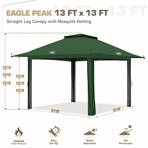 EAGLE PEAK 13x13 Pop Up Gazebo with Mesh Netting, Easy Up Screened Canopy for Patio and Backyard, Easy Set up Outdoor Gazebo (Green) - color: Green, size: 13x13 with netting