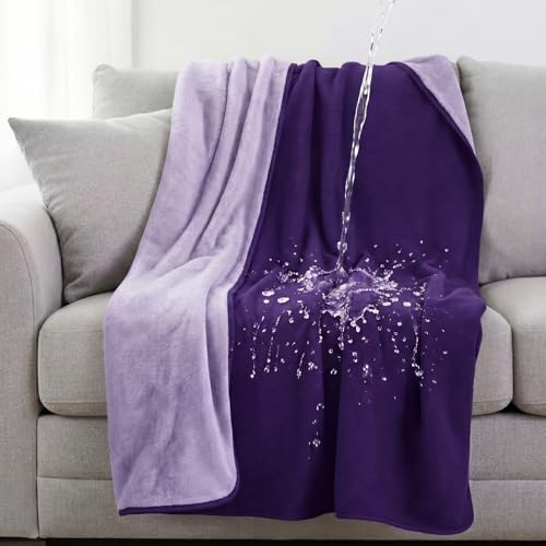 Tisancy Waterproof Blanket for Bed Couch Sofa, 40''x60'' Reversible & Washable, Fleece and Flannel Waterproof Mat, Water Resistant Bed Cover, Leakproof Mattress Protector(Light Purple/Dark Purple) - color: Light Purple and Dark Purple, size: Throw Size S(