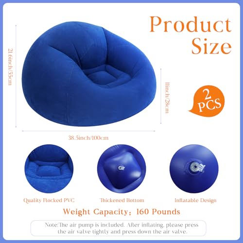 2 Pcs Inflatable Bean Bag Chairs with Electric Air Pump Inflatable Chairs Blow up Couch Folding Portable Inflatable Lazy Sofa for Movie Night Living Room Outdoor Camping (2, Royal Blue) - color: Royal Blue