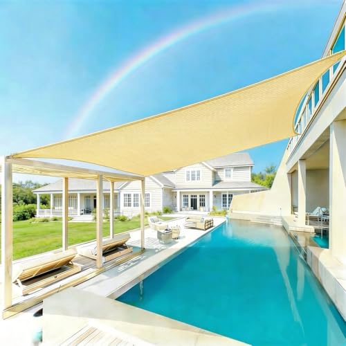 Sun Shade Sail 7' x 14' Yellow Beige Rectangle Canopy Sail Shade Cover 95% UV Block Permeable Sunshade Outdoor for Patio Yard - color: Yellow Beige, size: 7' X 14'