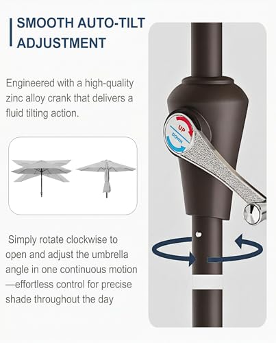 PatioKingdom Auto-Tilt 9FT Patio Umbrella Outdoor with 8 Sturdy Fiberglass Ribs,Market Table Umbrella for Pool,Backyard,Deck and Garden - color: Light Gray, size: 9FT