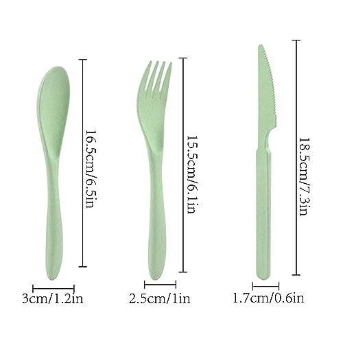 Forks Spoons Knife Set, 21 Pieces Wheat Straw Cutlery Set, Reusable Utensil Set for 7, Unbreakable and Lightweight Utensils for Party, Travel, Work, Lunch, Picnic, Camping or Daily Use (Light Green) - color: Light Green