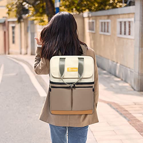 Scothen Backpack Cooler with Double Decker & 12 Ice Packs- Keeps 36 Cans Cold for Up to 24 Hours- Waterproof & Leak Proof Insulated Cooler Backpack- Stylish Cooler Bookbag for Women Travel Work Beach - color: Khaki