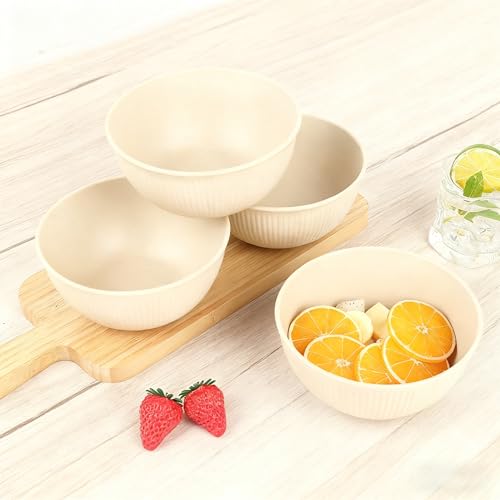 Wheat Straw Bowls Set, 26 oz Unbreakable Soup Bowls, Lightweight Anti-Scald Cereal Bowls, Microwave & Dishwasher Safe for Ramen, Salad, Oatmeal & Rice - color: Beige