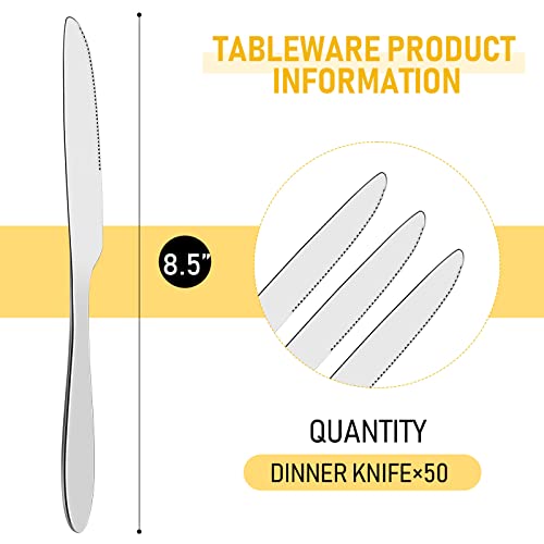 Nuenen 50 Pcs Easter Dinner Knives Set 8.5 Inch Table Knife Stainless Steel Butter Knives St. Patricks Day Tableware Cutlery Silverware Spreader Knife for Restaurant Mirror Polished Dishwasher Safe