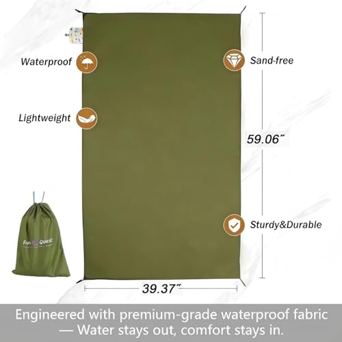 Picnic Blanket Waterproof – Packable Sand Proof Beach Blanket (0.42lb/0.66lb), Compact & Foldable, Fits in Pocket with Integrated Stakes, Ideal for Camping, Hiking, Travel, Concert, Festival - size: Military Green Burger 59.06" x 39.37"