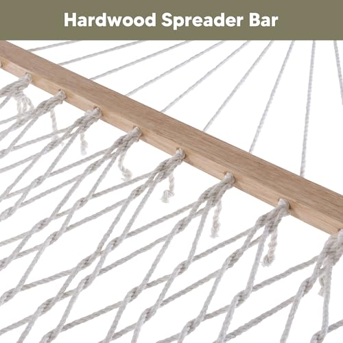 SUNCREAT Portable 2 Person Hammock with Hardwood Spreader Bar, Cotton Rope Outdoor Hammock with Polyester Pad, Green&Beige - color: Green&beige