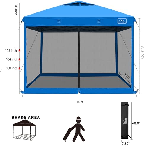 KAMPKEEPER 10x10 Pop-Up Canopy Tent, Waterproof, Portable Shade with Side Walls, Adjustable Instant Outdoor Shelter for Camping, Backyard, and Events, Light Blue - color: Light Blue