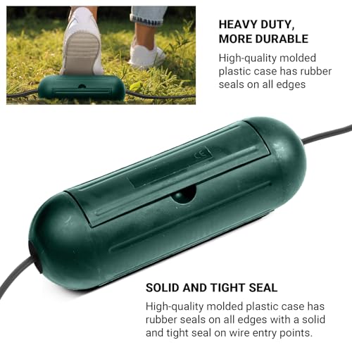 (3-Pack) Outdoor Extension Cord Protective Cover Set for AWG12/14/16 Cords | Water-Resistant Holder for Holiday String Lights, Plugs and Wires | Capsule Shaped Protector with Large Compartment (Green) - color: Green (3-Pack), size: Large (Standard)