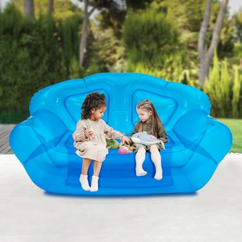 Portable Inflatable Couch with Headboard and Built-in Pump Blow Up Pull Out Couch Folding Inflatable Chair 70.9"×35.4"×37.4" Outdoor Air Sofa for Camping, Backyard, Beach, Party (Blue) - color: Blue