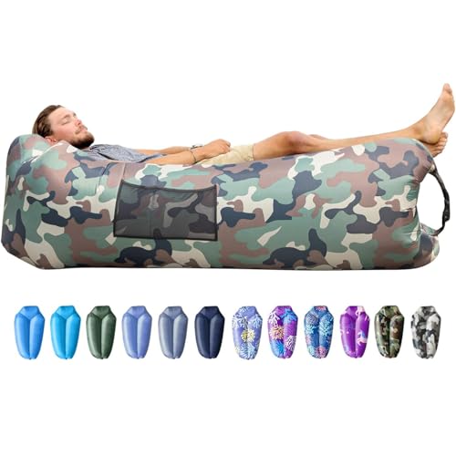 AlphaBeing Inflatable Lounger Beach Chair Accessories, Air Sofa Hammock Inflatable Couch for Camping Backyard Lakeside with Compression Sacks, Ideal Outdoor Gifts for Adults - color: Camo Green