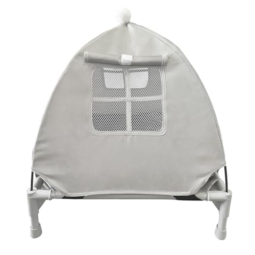 Pozico Elevated Pet Bed with Breathable Mesh for Small Cat and Dog, Raised Cooling Pet Cot for Puppy and Kitty, 18.9x18.9 inch (Gray Bed with Canopy) - color: Gray Bed with Canopy