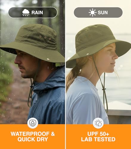 GearTOP Wide Brim Sun Hat for Men & Women, UPF 50+ Fishing Hat with Detachable Neck Flap & Face Cover Gardening Boonie Sunhat - color: Army Green Floater