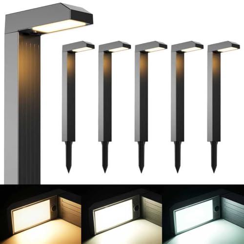 COXSENI Solar Pathway Lights Outdoor 6 Pack, 3 Color in 1 Bright Landscape Lighting with Cool/Warm/Daylight White Modes, Auto On/Off, IP65 Waterproof for Yard Garden Patio Walkway Sidewalk Lawn Decor - size: 6Pack