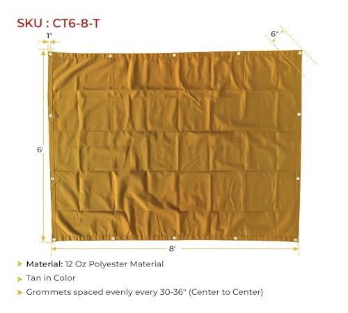 Mytee Products (8 Pack) 6' x 8' Tan Canvas Tarp 12oz Heavy Duty Water Resistant - color: Tan (8 Pcs), size: 6' x 8'