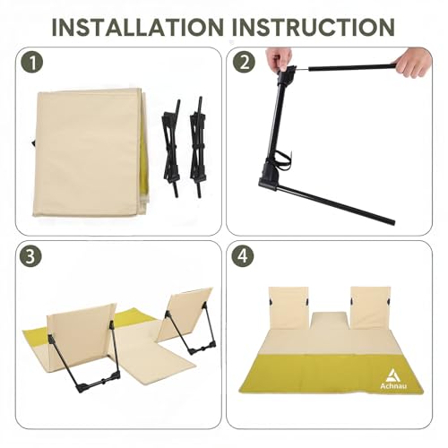 Beach Mat Lounge Chair 2-Person Foldable, Lightweight Lounge Mat with Back Support,600D Oxford 49"x49" Widen Beach Seat Storage Bag for Holidays Garden Camping Swimmingpool (Khaki & Yellow) - color: Khaki & Yellow